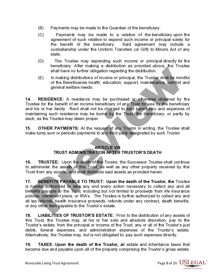 Preview Living Trust for Husband and Wife with Minor and or Adult Children