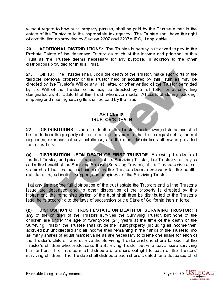 Preview Living Trust for Husband and Wife with Minor and or Adult Children