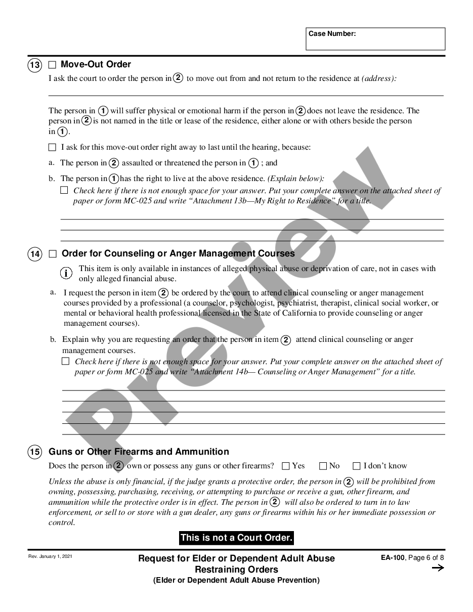 page 5 Request for Elder or Dependent Adult Abuse Restraining Orders - Elder or Dependent Adult Abuse Prevention preview