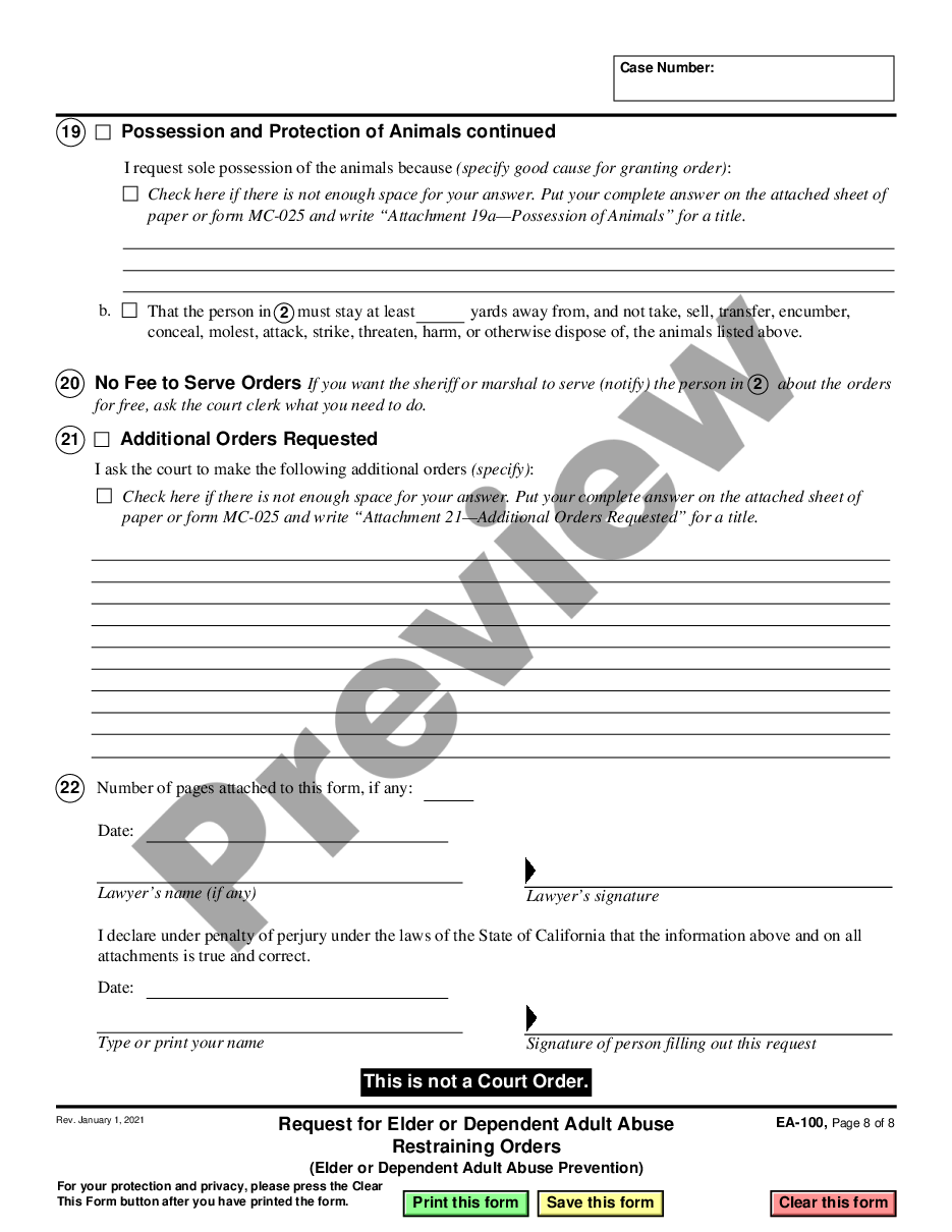 page 7 Request for Elder or Dependent Adult Abuse Restraining Orders - Elder or Dependent Adult Abuse Prevention preview