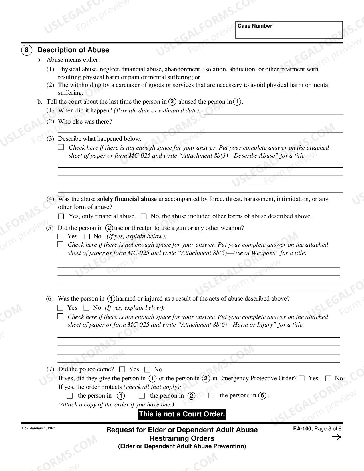 Preview Request for Elder or Dependent Adult Abuse Restraining Orders - Elder or Dependent Adult Abuse Prevention