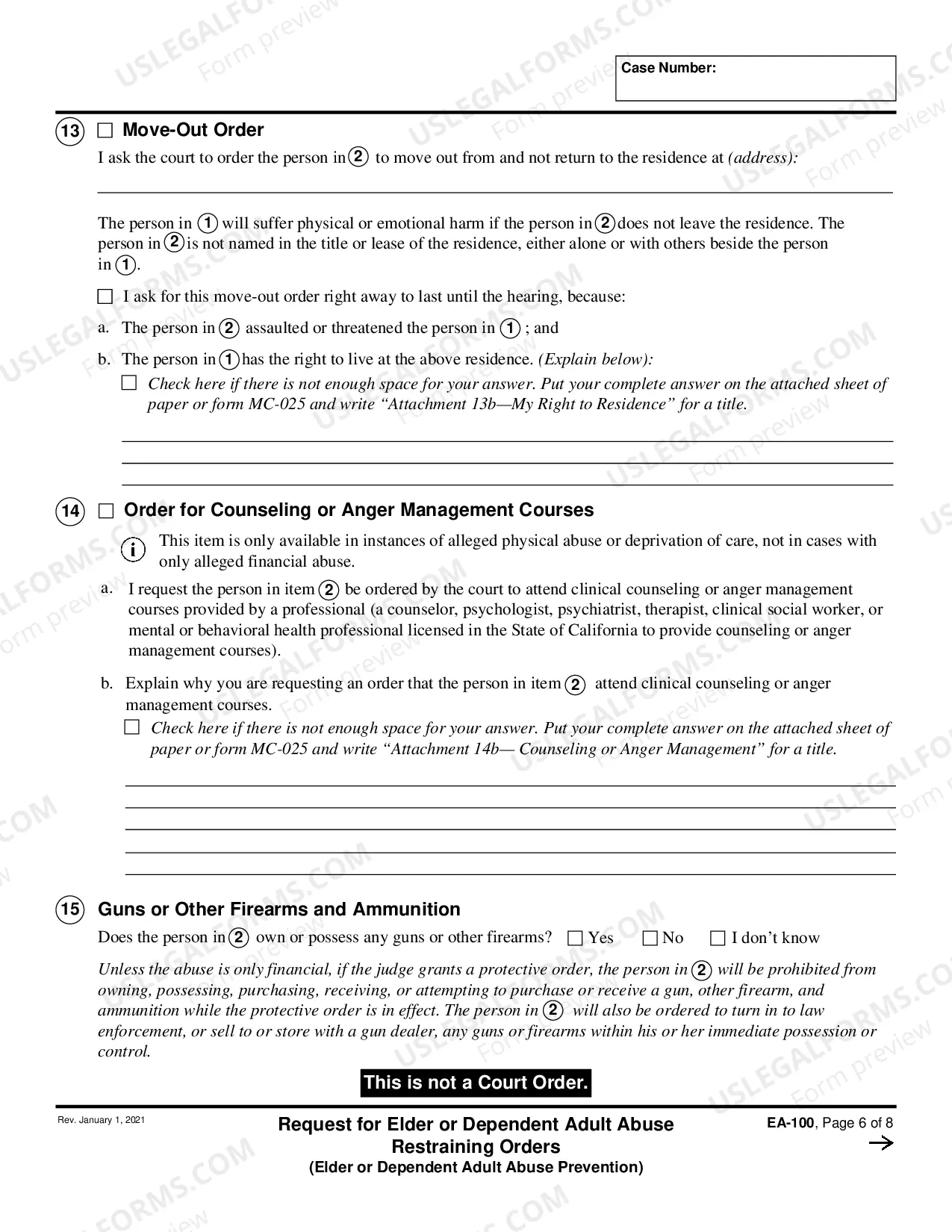 Preview Request for Elder or Dependent Adult Abuse Restraining Orders - Elder or Dependent Adult Abuse Prevention