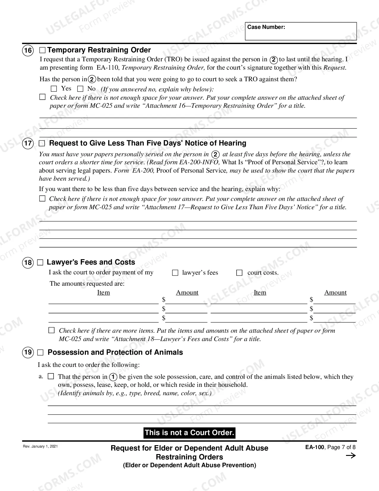 Preview Request for Elder or Dependent Adult Abuse Restraining Orders - Elder or Dependent Adult Abuse Prevention