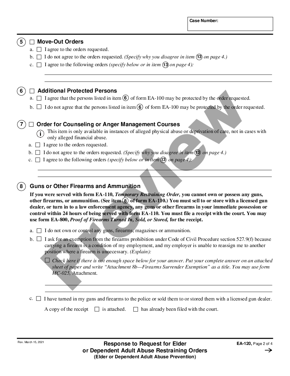 page 1 Response to Request for Elder or Dependent Adult Abuse Restraining Orders preview