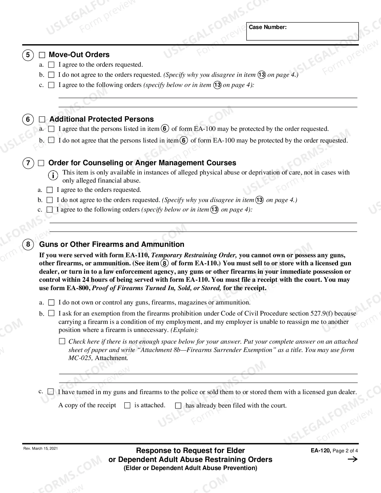 Preview Response to Request for Elder or Dependent Adult Abuse Restraining Orders