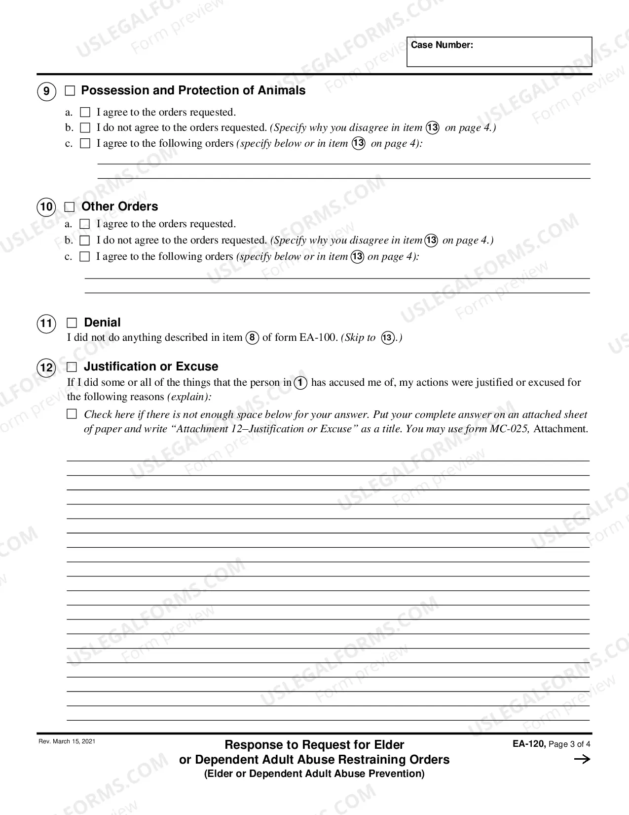 Preview Response to Request for Elder or Dependent Adult Abuse Restraining Orders