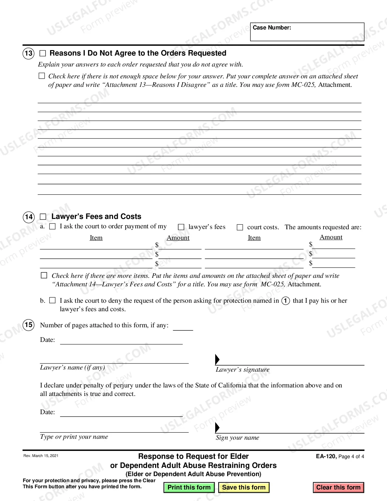 Preview Response to Request for Elder or Dependent Adult Abuse Restraining Orders