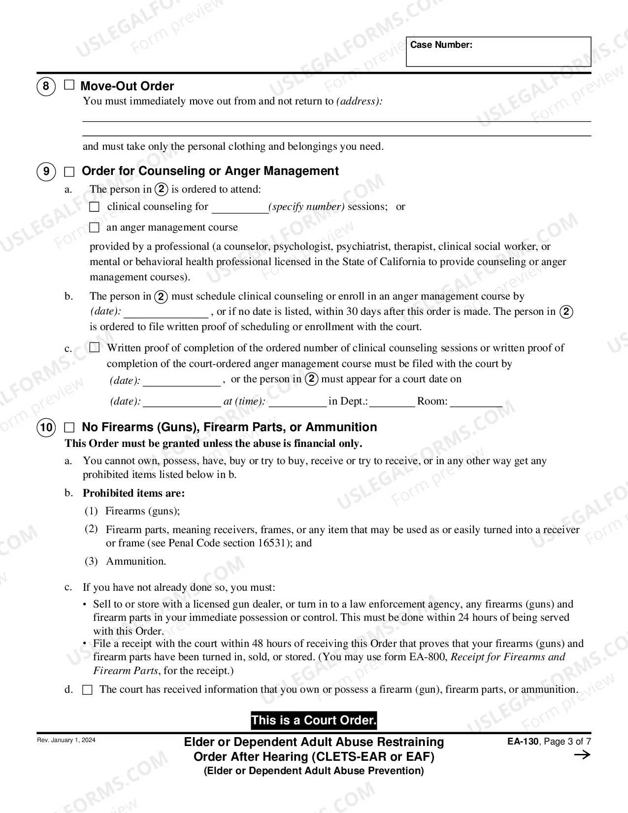 Preview Elder or Dependent Adult Abuse Restraining Order After Hearing - CLETS-EAR or EAF - Elder of Dependent Adult Abuse Prevention