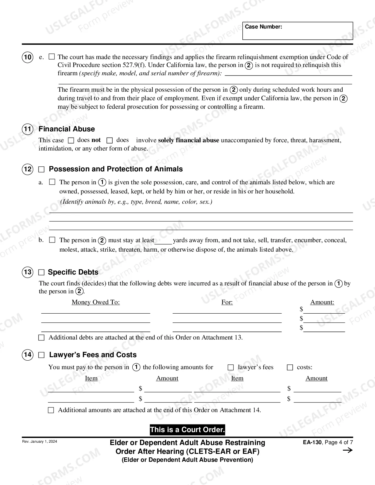 Preview Elder or Dependent Adult Abuse Restraining Order After Hearing - CLETS-EAR or EAF - Elder of Dependent Adult Abuse Prevention