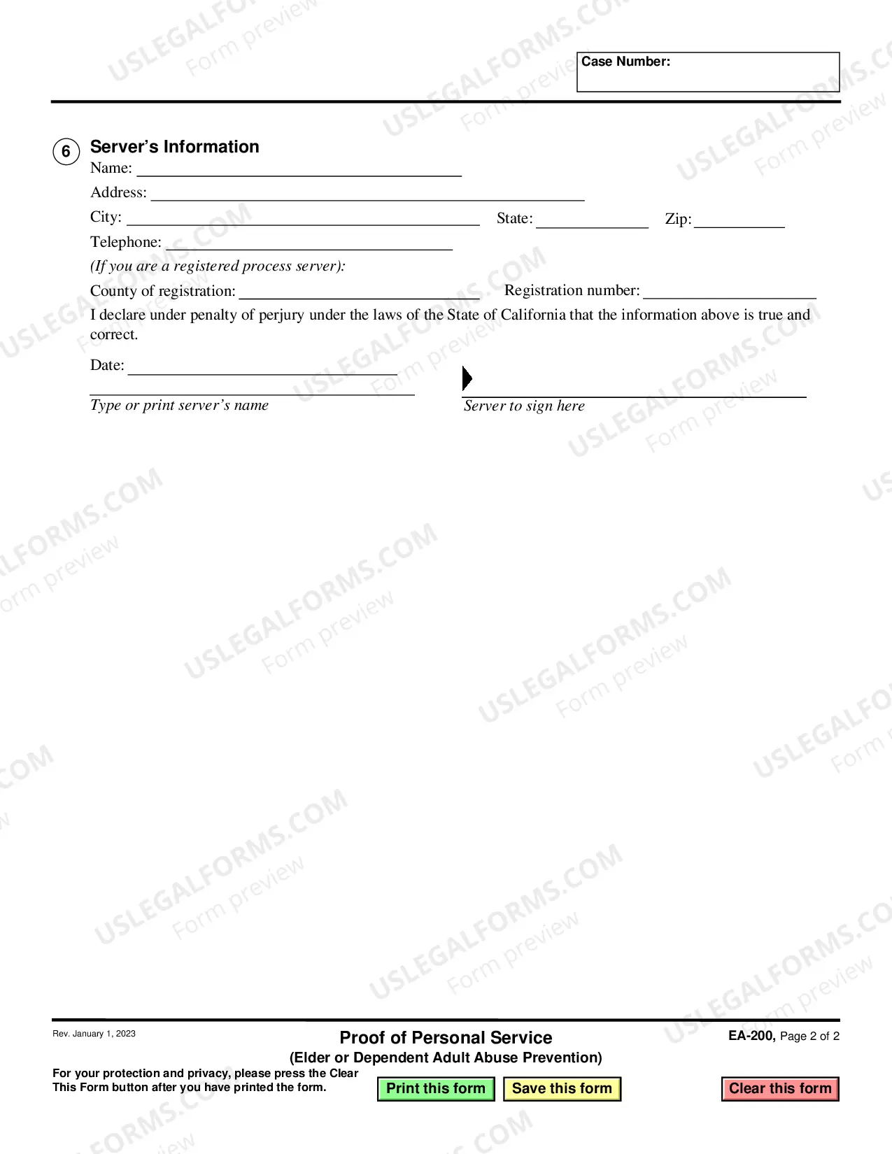 Preview Proof of Personal Service - Elder or Dependent Adult Abuse Prevention