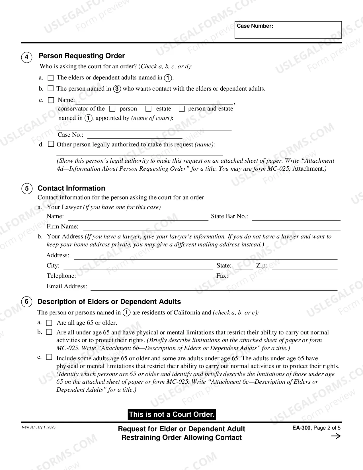 Preview Request for Elder or Dependent Adult Restraining Order Allowing Contact