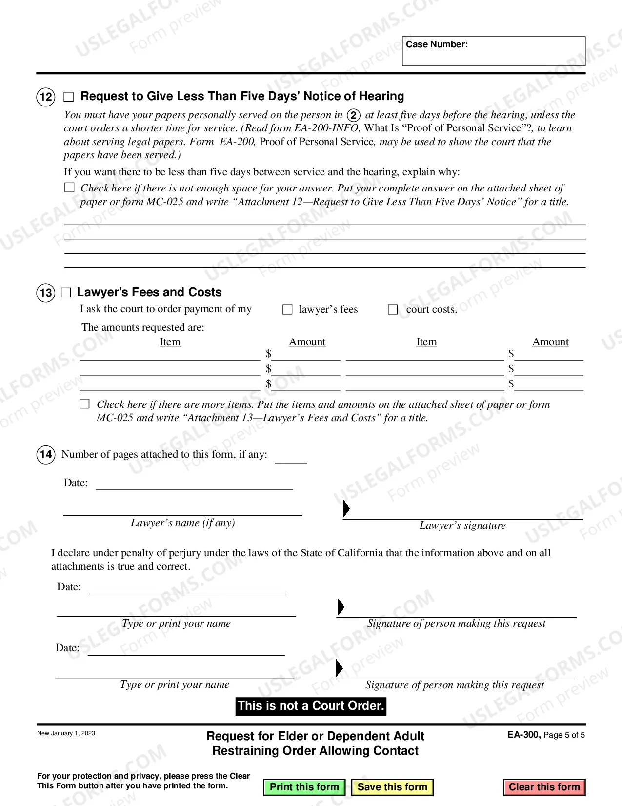 Preview Request for Elder or Dependent Adult Restraining Order Allowing Contact