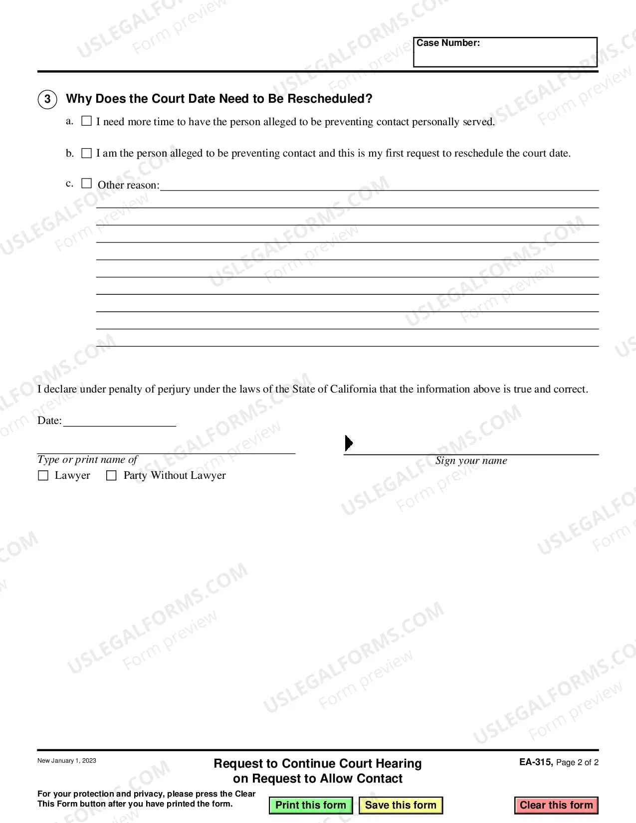 Preview Request to Continue Hearing on Request to Allow Contact