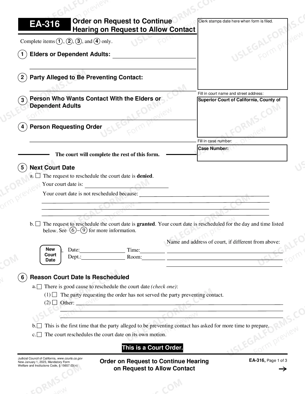 Preview Order on Request to Continue Hearing on Request to Allow Contact