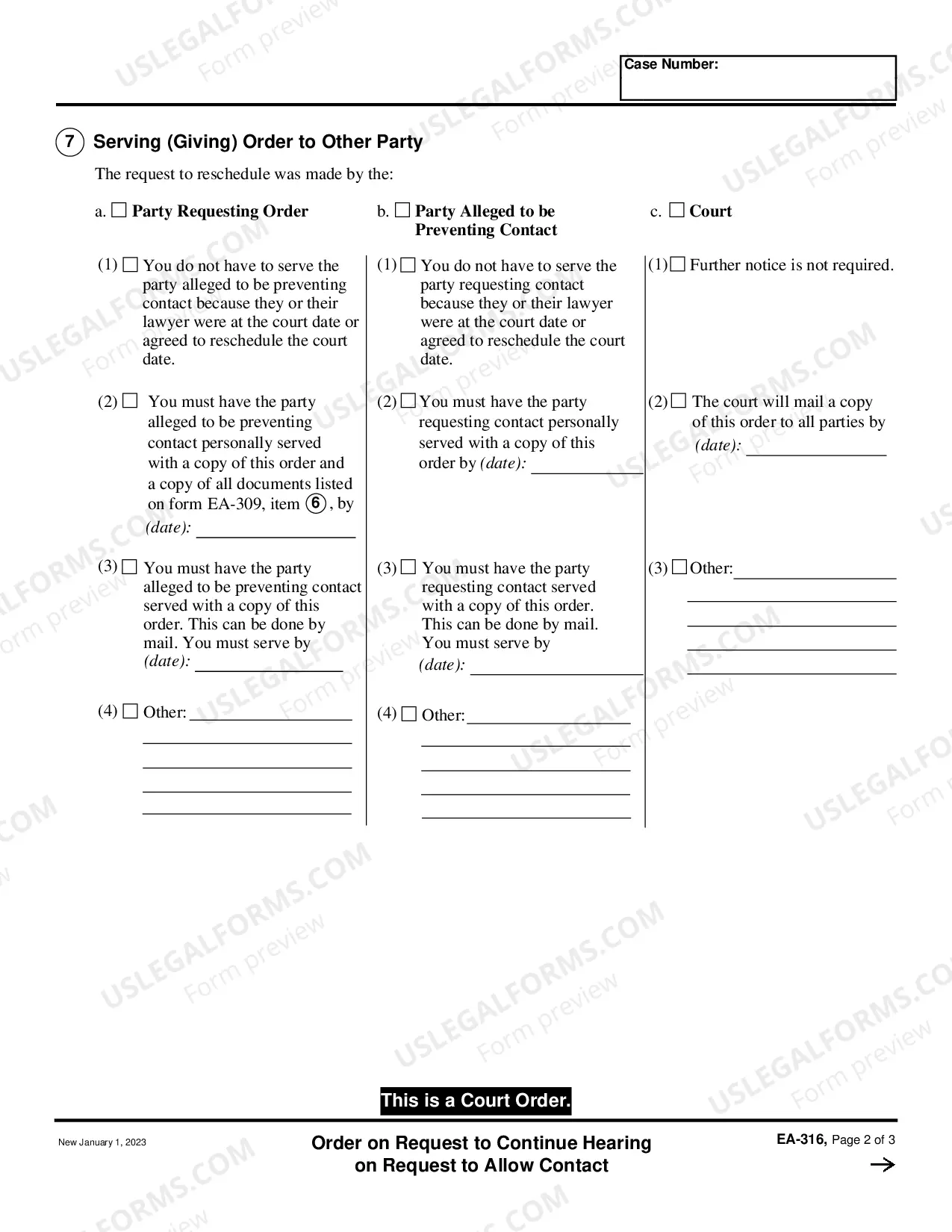 Preview Order on Request to Continue Hearing on Request to Allow Contact