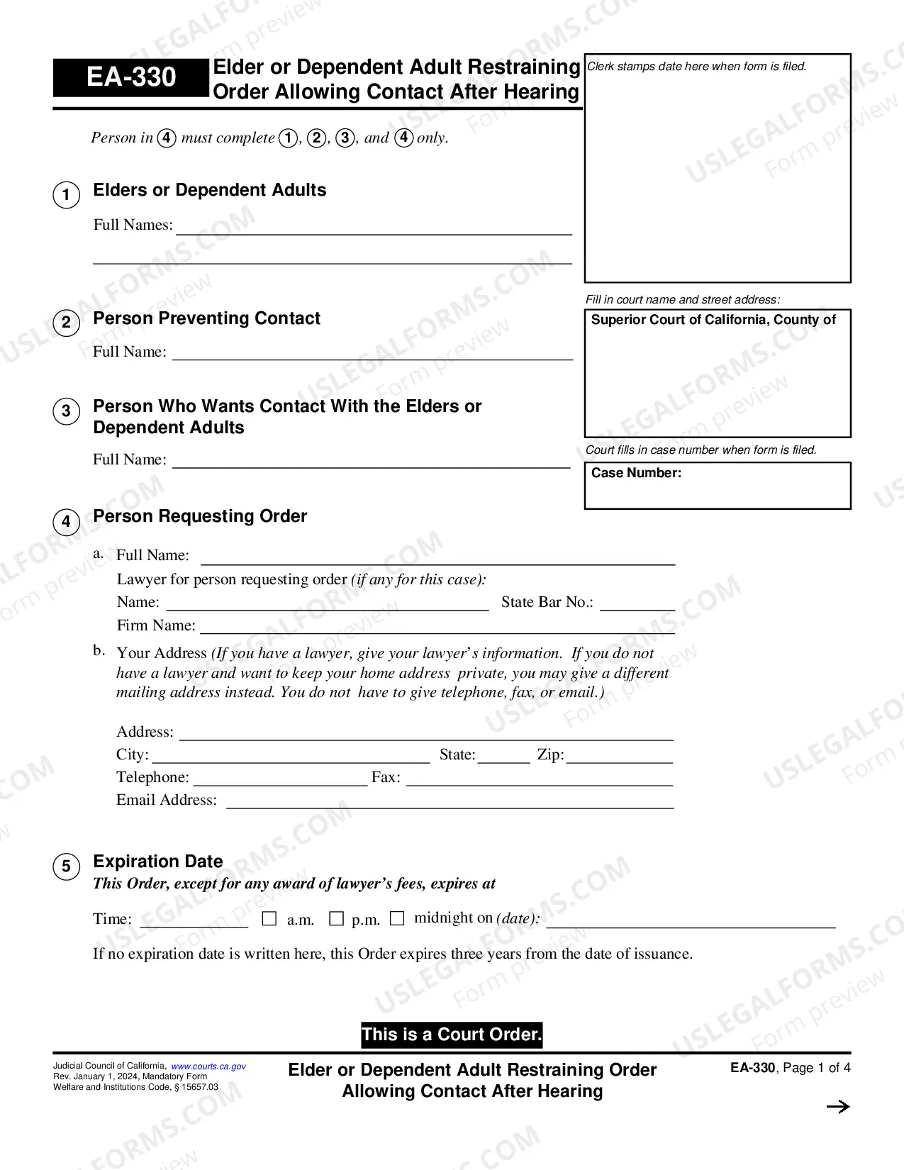 Preview Elder or Dependent Adult Restraining Order Allowing Contact after Hearing