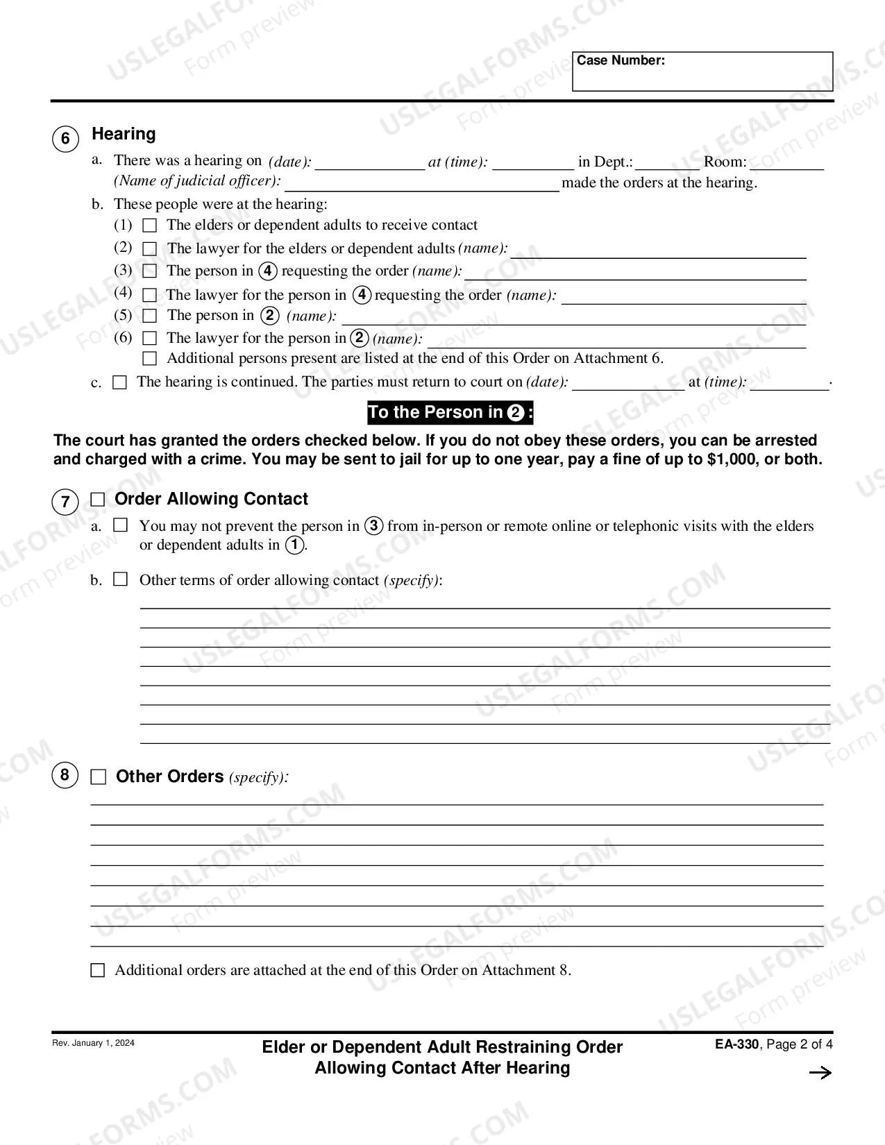 Preview Elder or Dependent Adult Restraining Order Allowing Contact after Hearing
