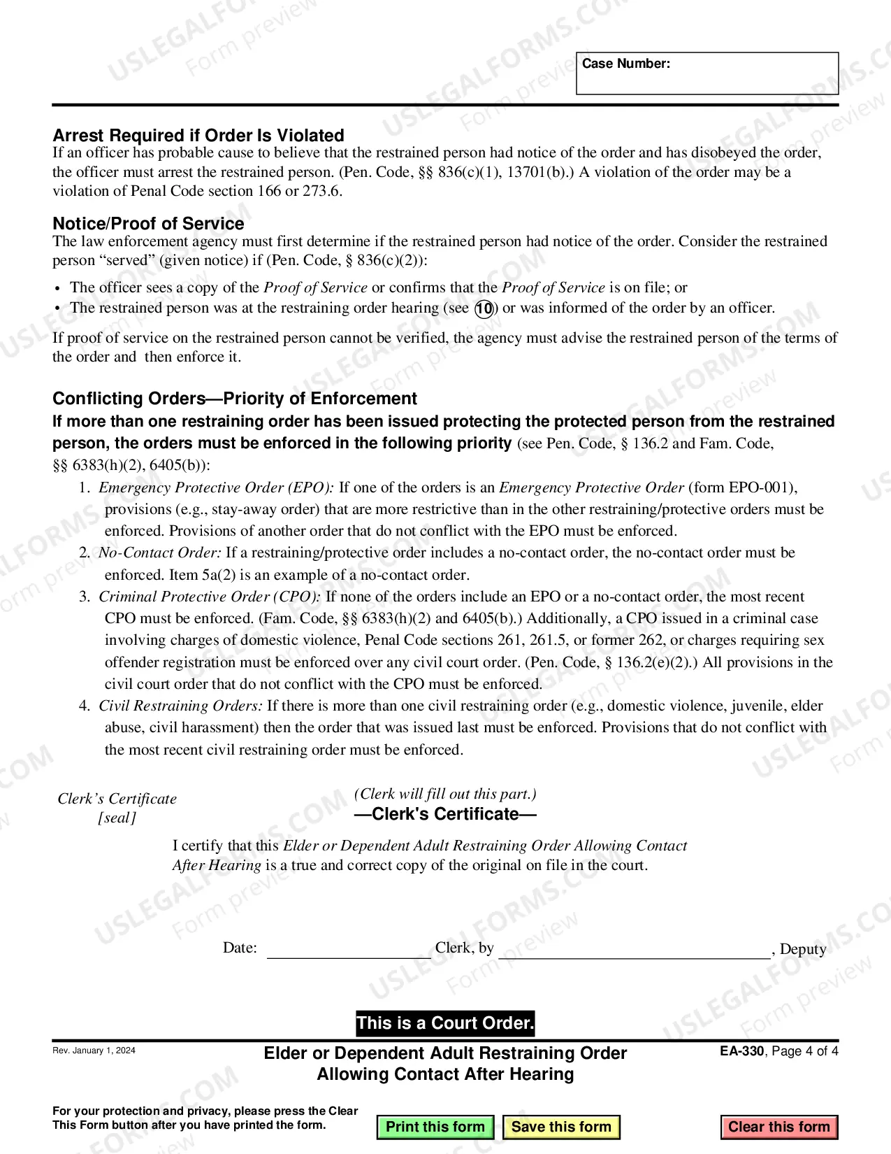 Preview Elder or Dependent Adult Restraining Order Allowing Contact after Hearing