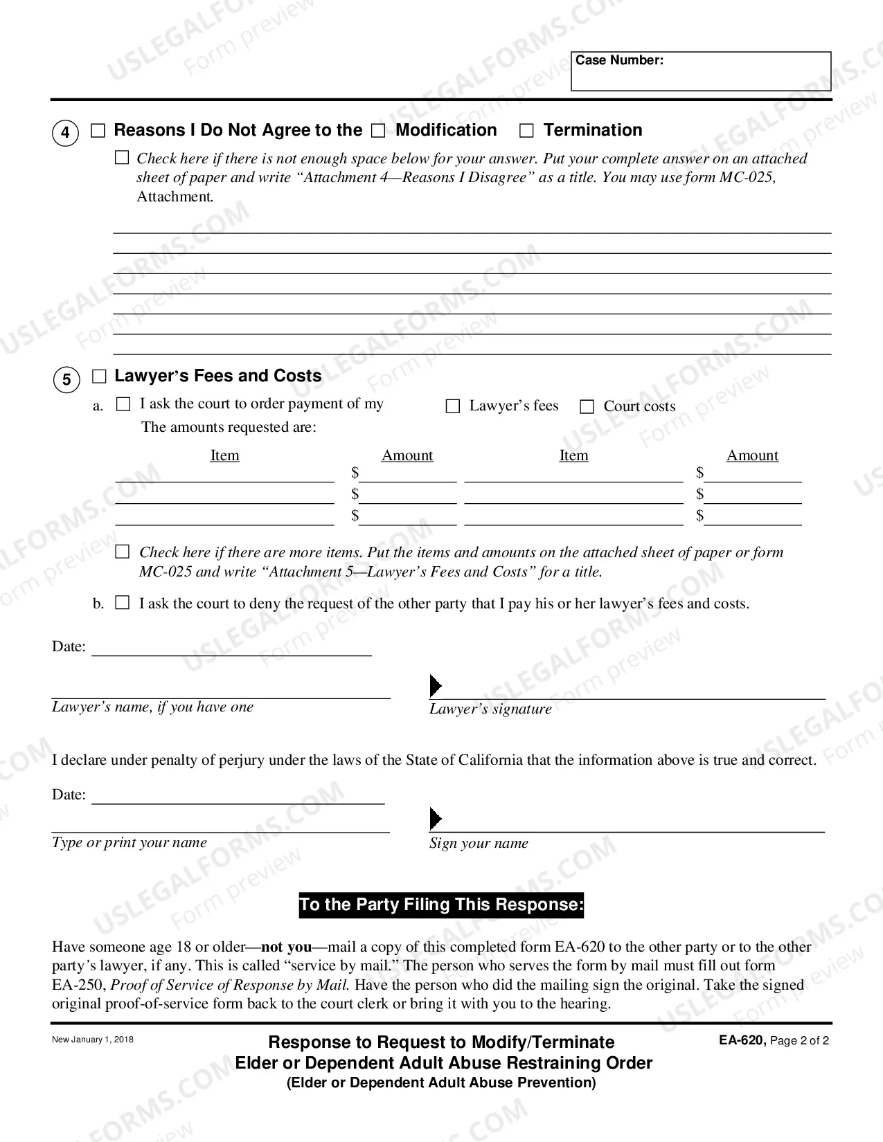 Preview Response to Request to Modify or Terminate Elder or Dependent Adult Abuse Restraining Order