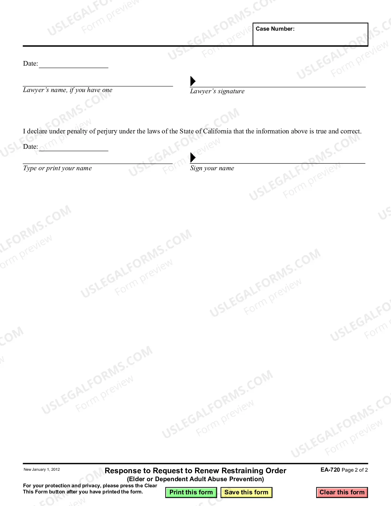 Preview Response to Request to Renew Restraining Order - Elder or Dependent Adult Abuse Prevention
