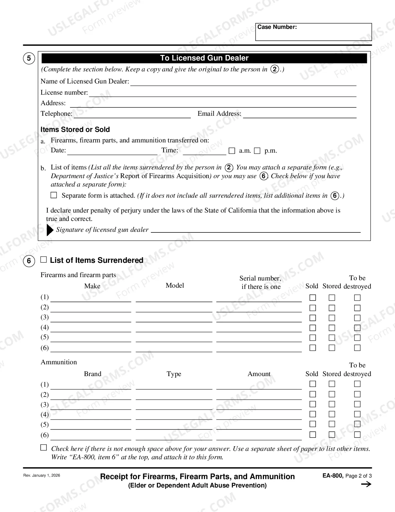 Preview Proof of Firearms Turned In, Sold, or Stored - Elder or Dependent Adult Abuse Prevention