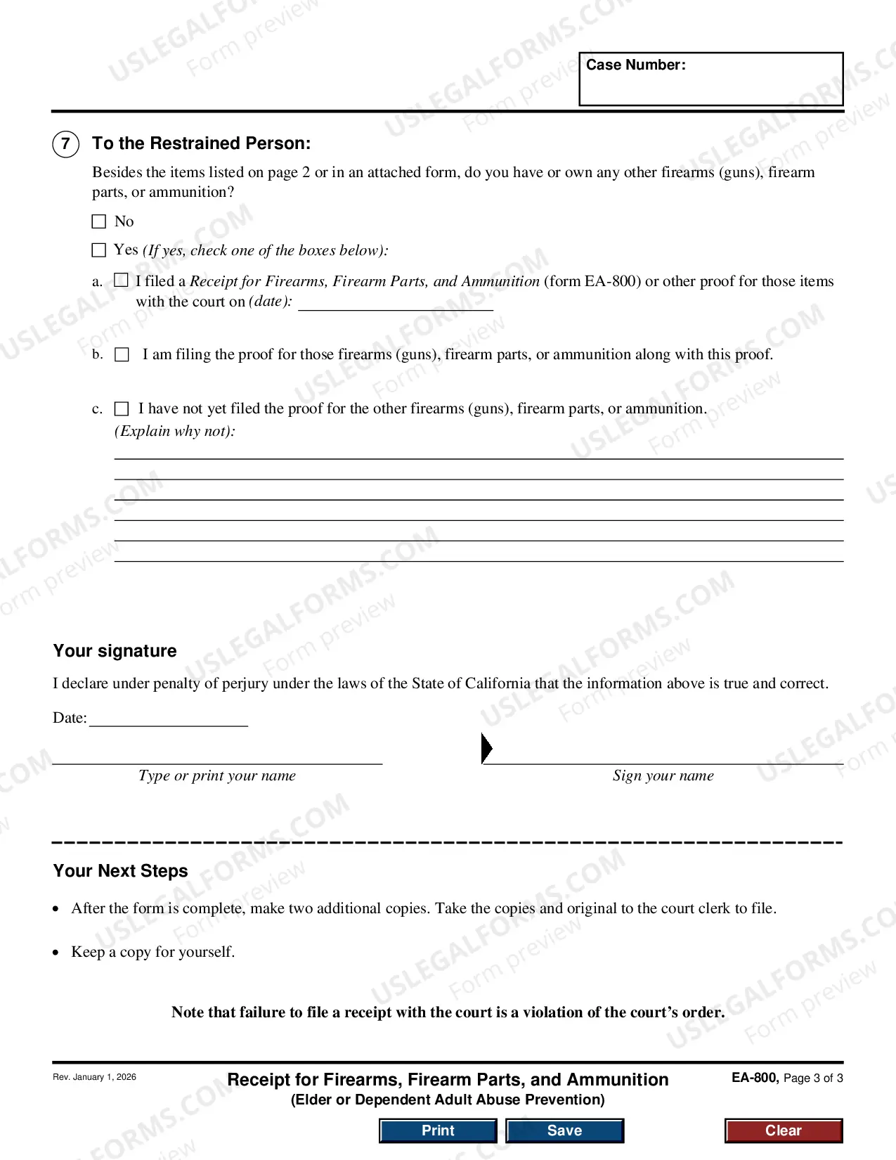 Preview Proof of Firearms Turned In, Sold, or Stored - Elder or Dependent Adult Abuse Prevention