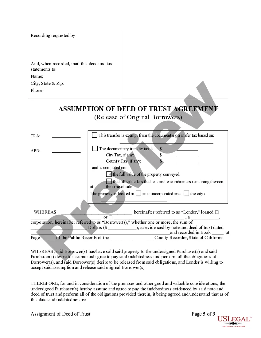 Get Assumption Agreement of Deed of Trust and Release of Original Mortgagors Preview Assumption Agreement of Deed of Trust and Release of Original Mortgagors