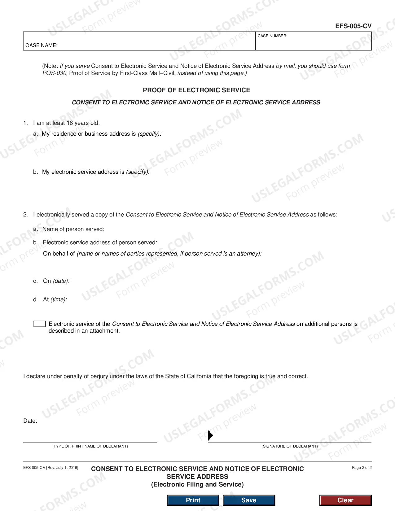 Preview Consent to Electronic Service and Notice of Electronic Service Address