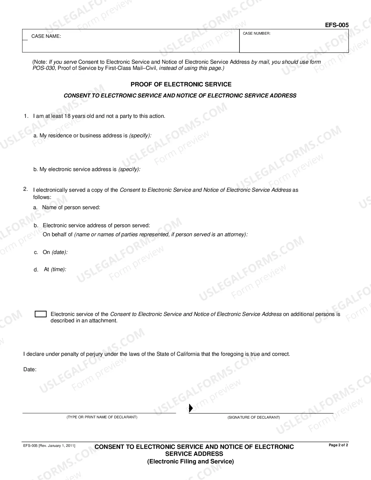 Preview Consent to Electronic Service and Notice of Electronic Notification Address - Electronic Filing and Service