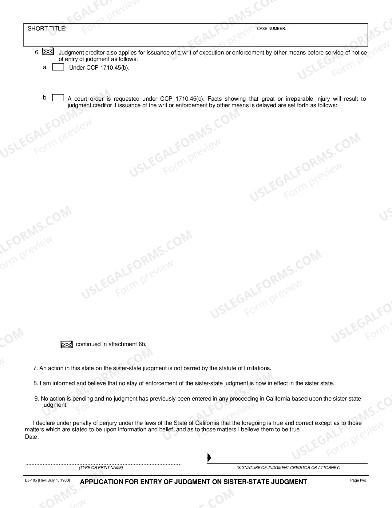 Preview Application for Entry of Judgment on Sister State Judgment - Foreign Judgment