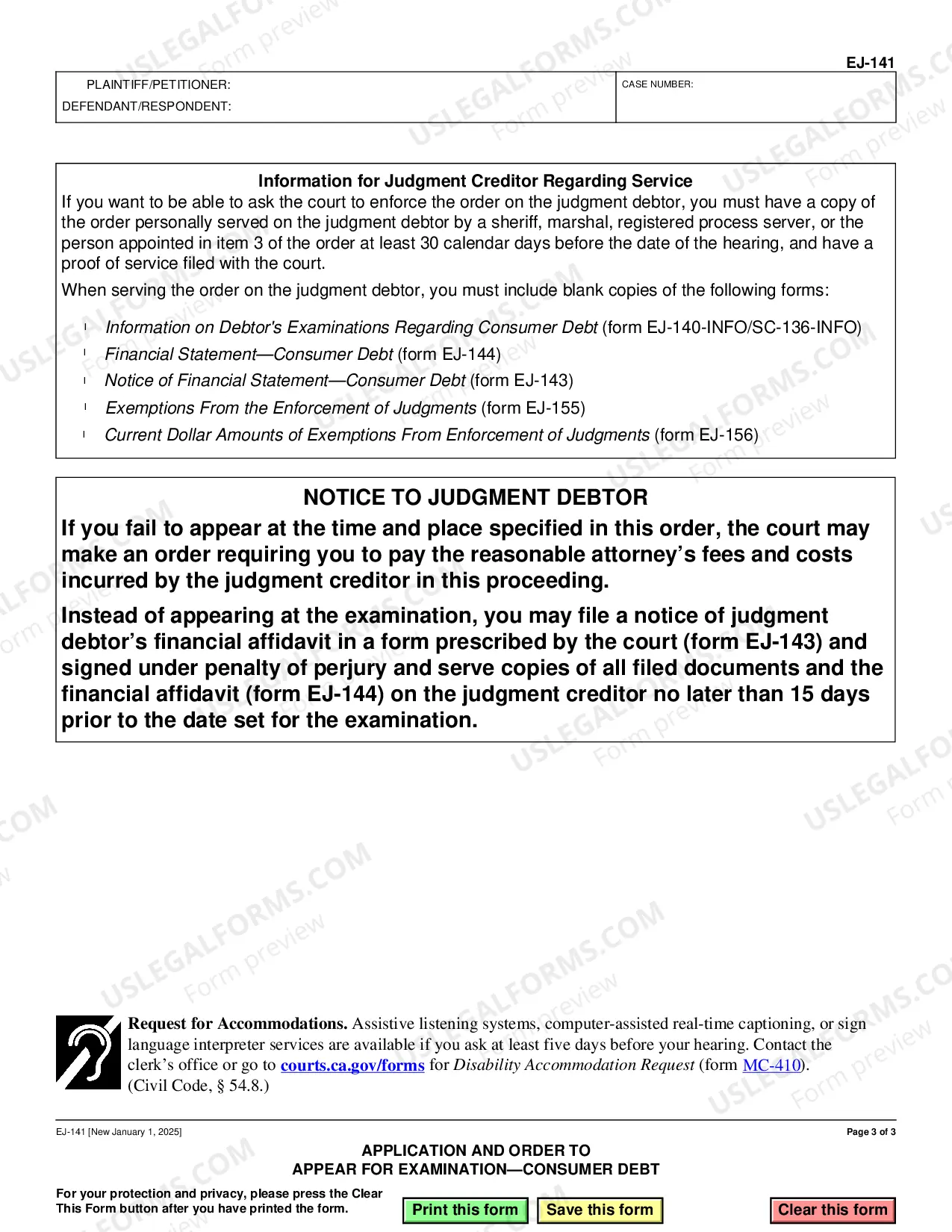 Preview Application and Order to Appear for Examination - Consumer Debt