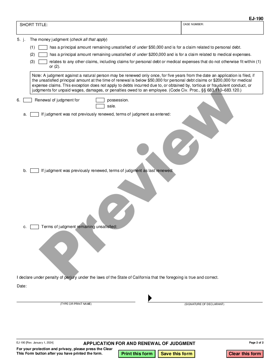 page 1 Application for and Renewal of Judgment preview