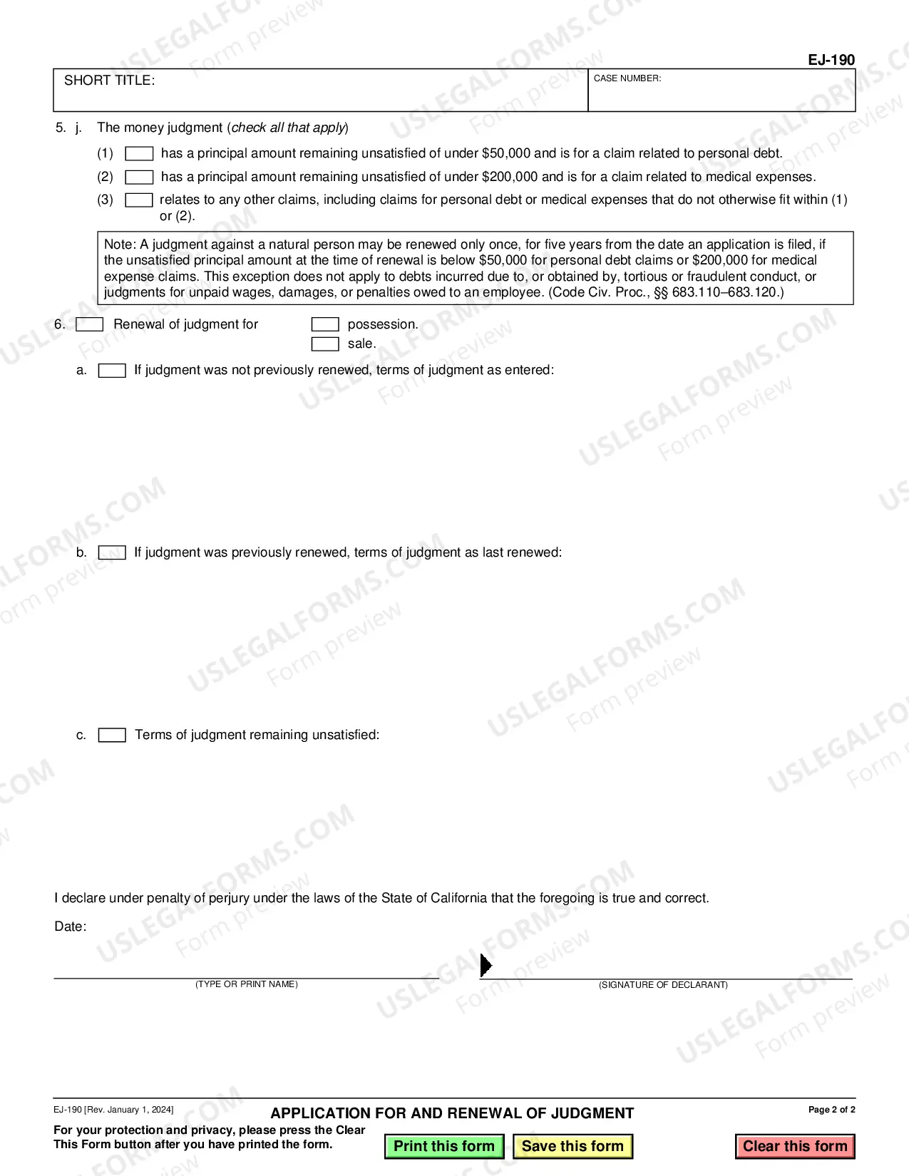 Preview Application For And Renewal Of Judgment