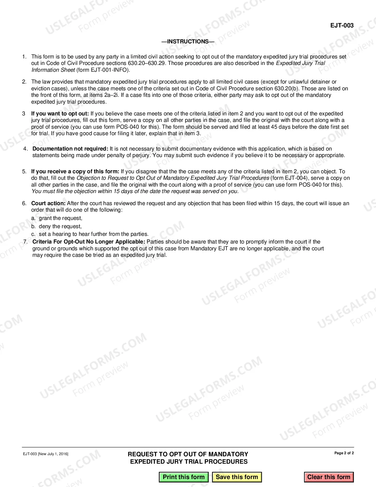 Preview Request to Opt Out of Mandatory Expedited Jury Trial