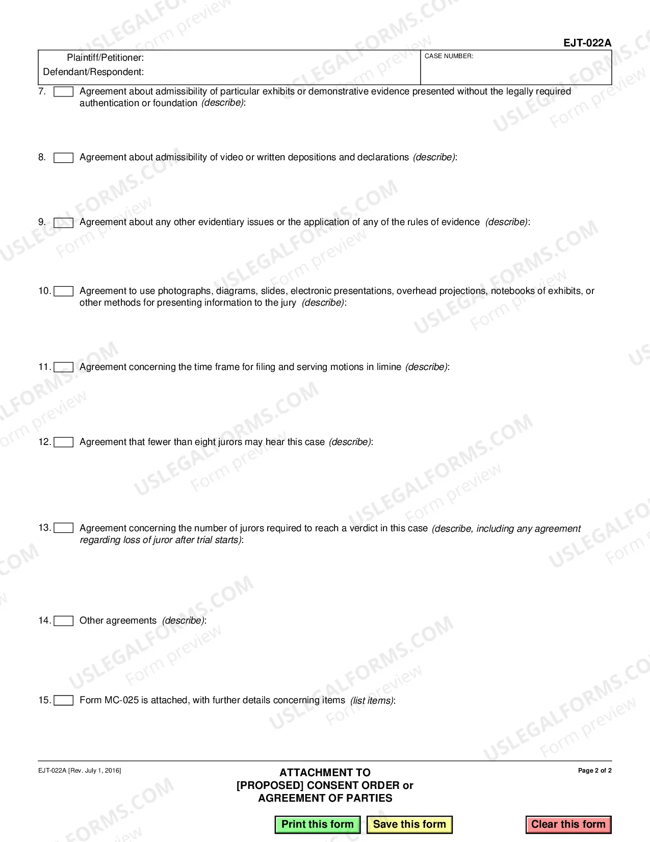 Preview Attachment to Proposed Consent Order of Agreement of Parties