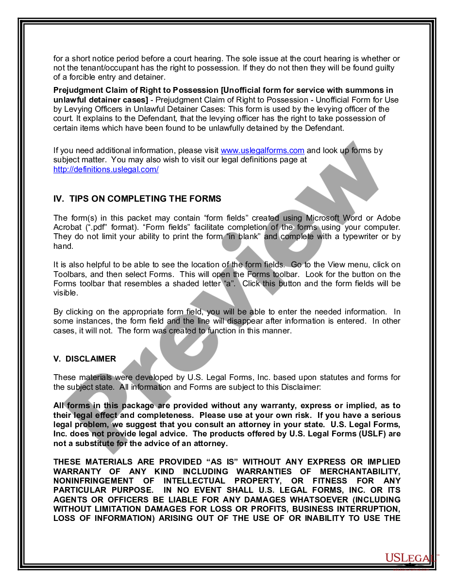 California Landlord Tenant Eviction Unlawful Detainer Forms Package California Tenant