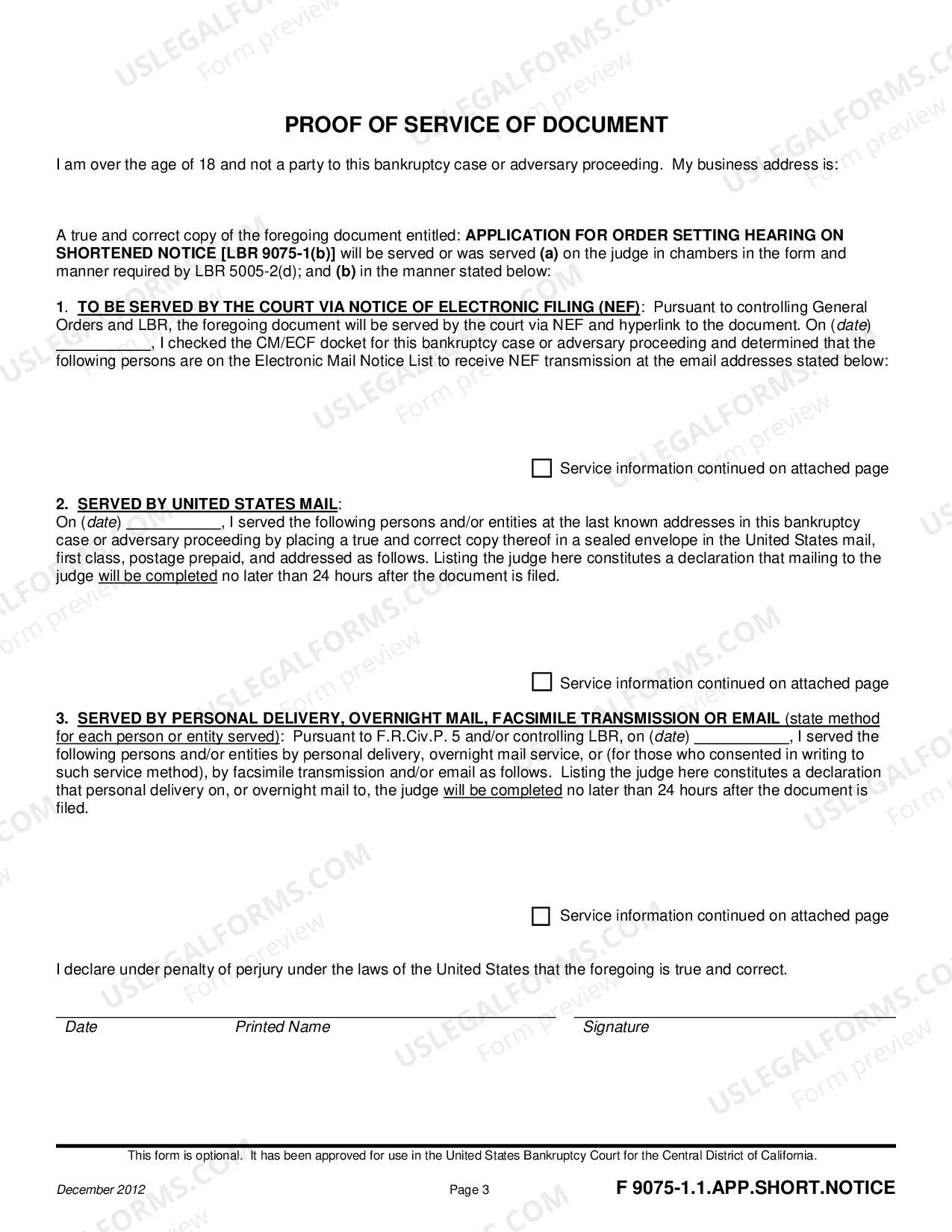 Preview Application for Order Setting Hearing on Shortened Notice