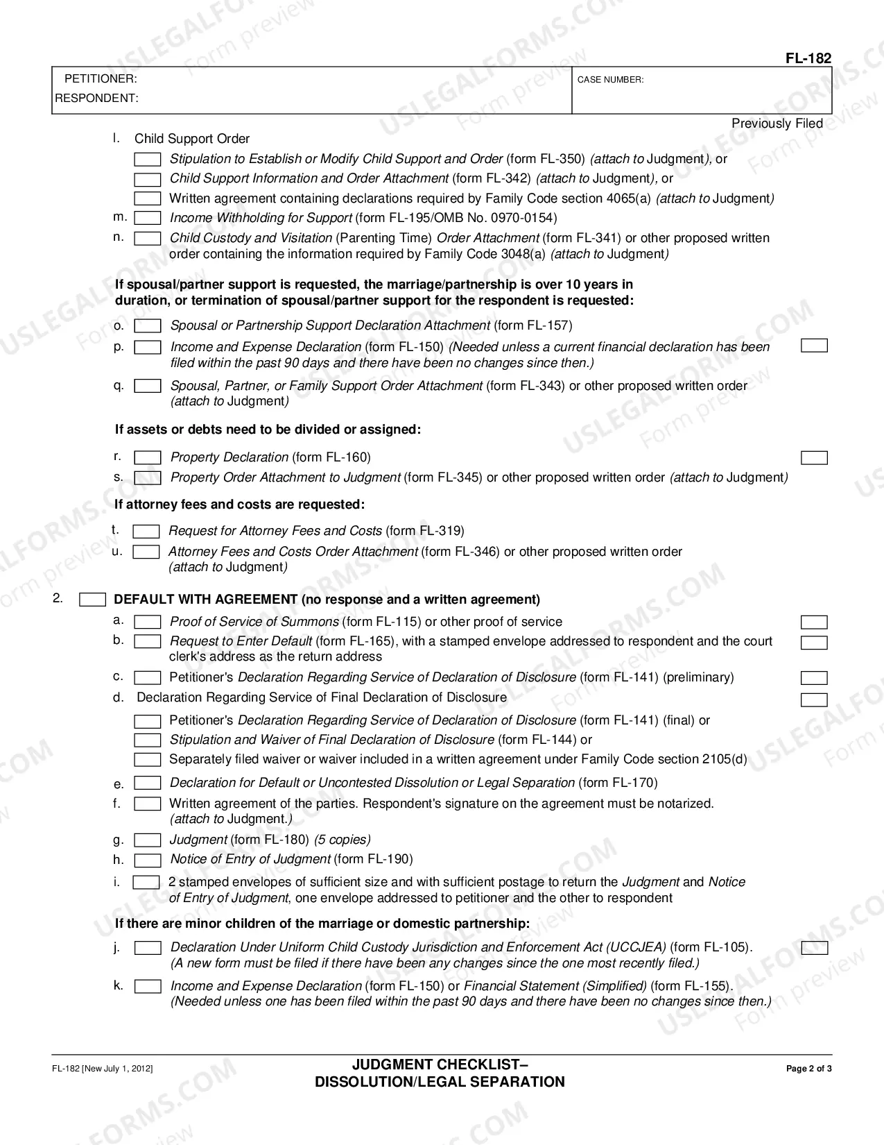 Preview Family Law Judgment Checklist Dissolution (Divorce) Legal Separation And Domestic Partnership