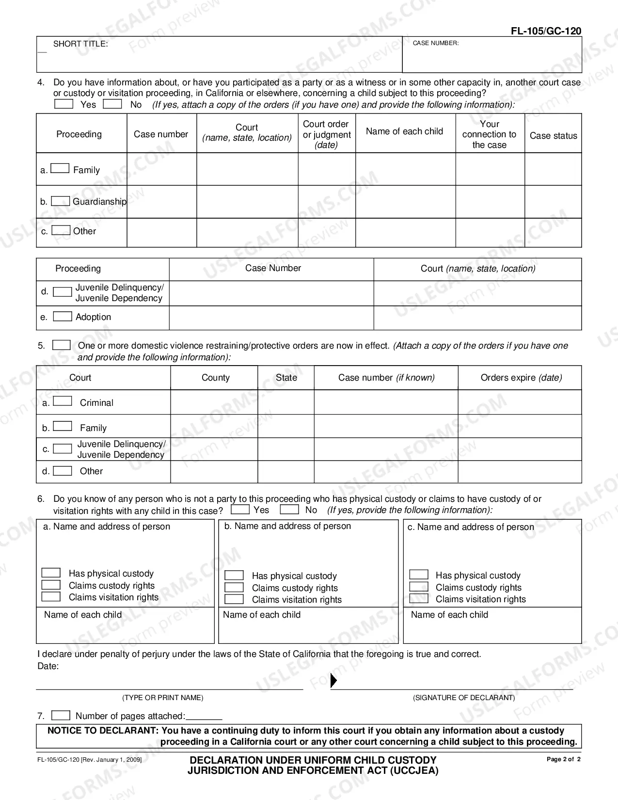 Preview Declaration Under Uniform Child Custody Jurisdiction and Enforcement Act - UCCJEA