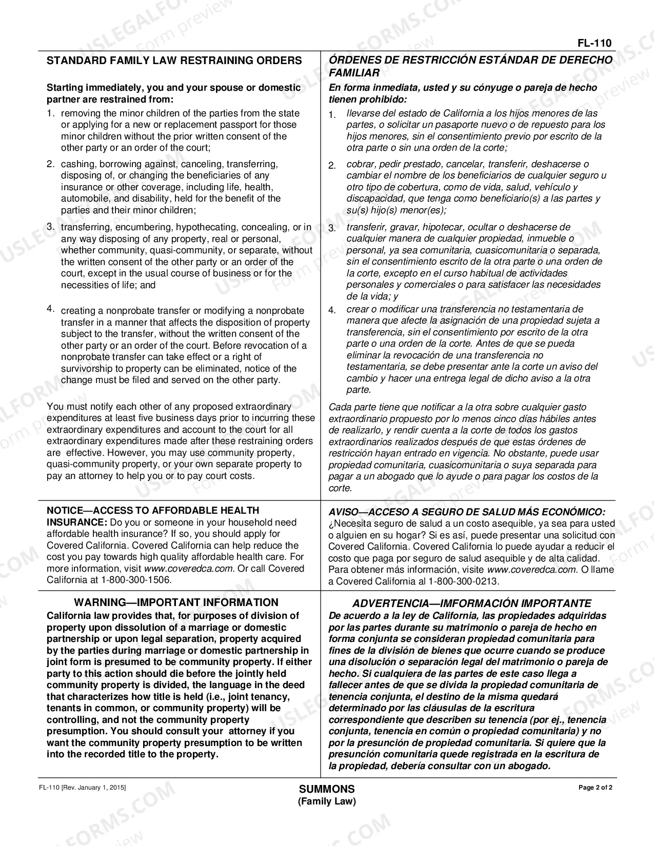 Preview Summons - Family Law