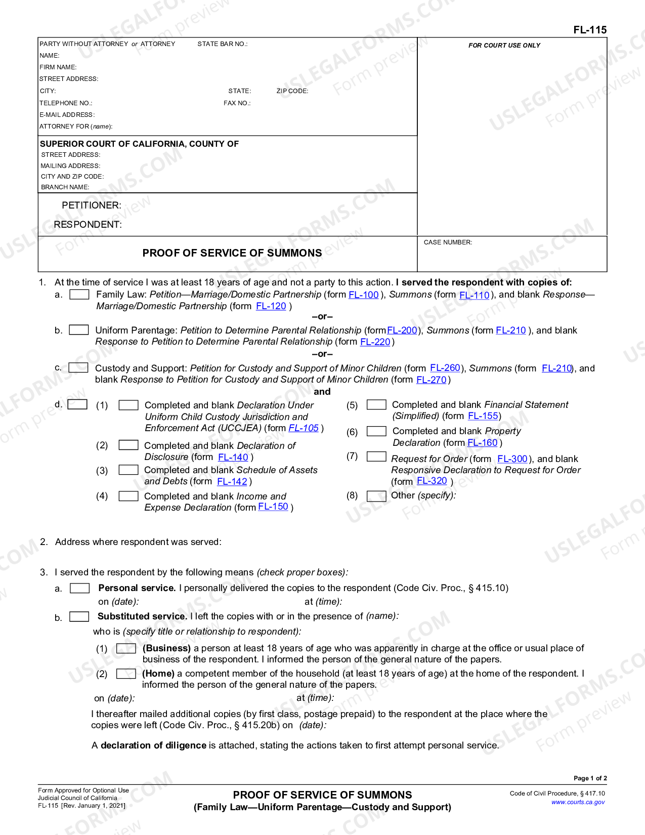 California Proof Of Service Of Summons Ca Proof Service US Legal Forms