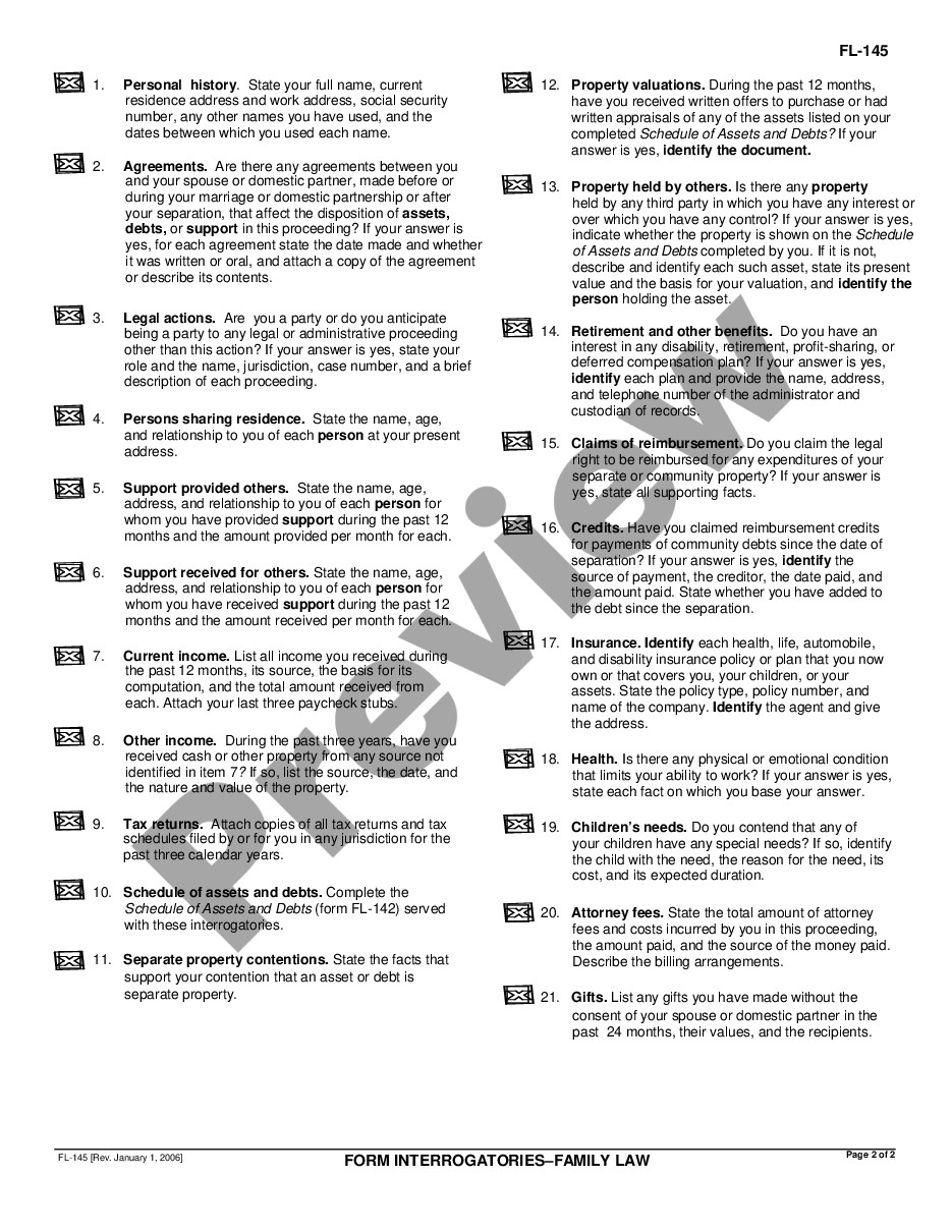 page 1 Form Interrogatories - Family Law preview