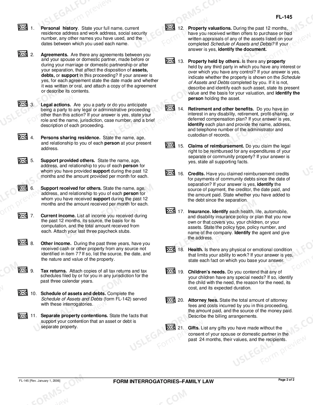Preview Form Interrogatories - Family Law
