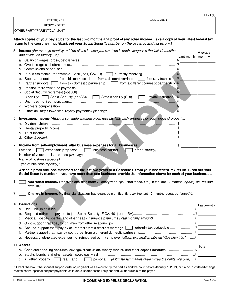 page 1 Income and Expense Declaration - Family Law preview