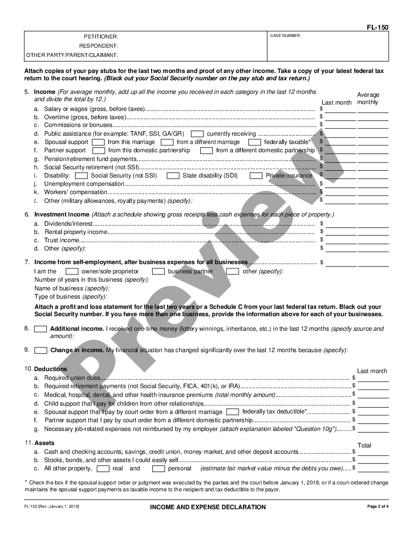 California Rules Of Court Income And Expense Declaration