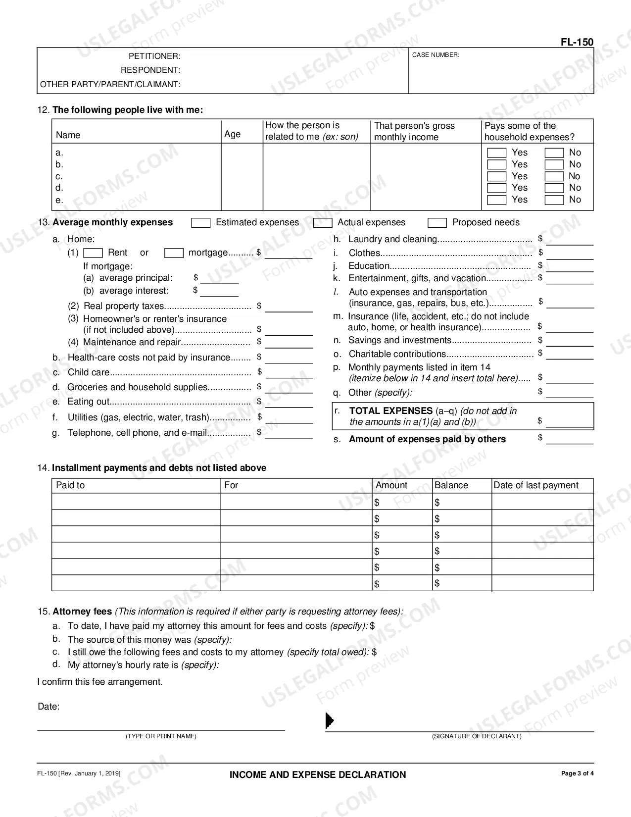 Preview Income and Expense Declaration - Family Law