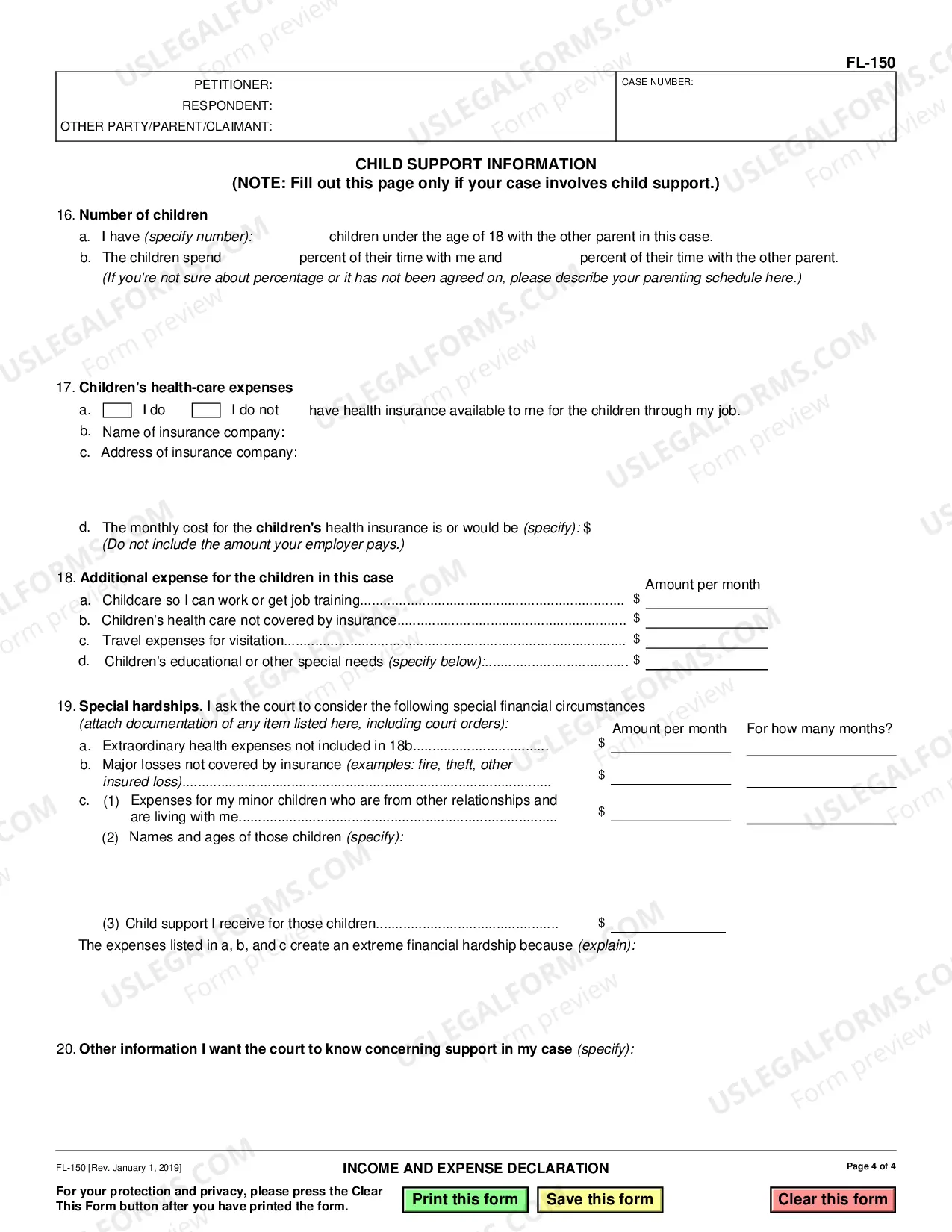 Preview Income and Expense Declaration - Family Law