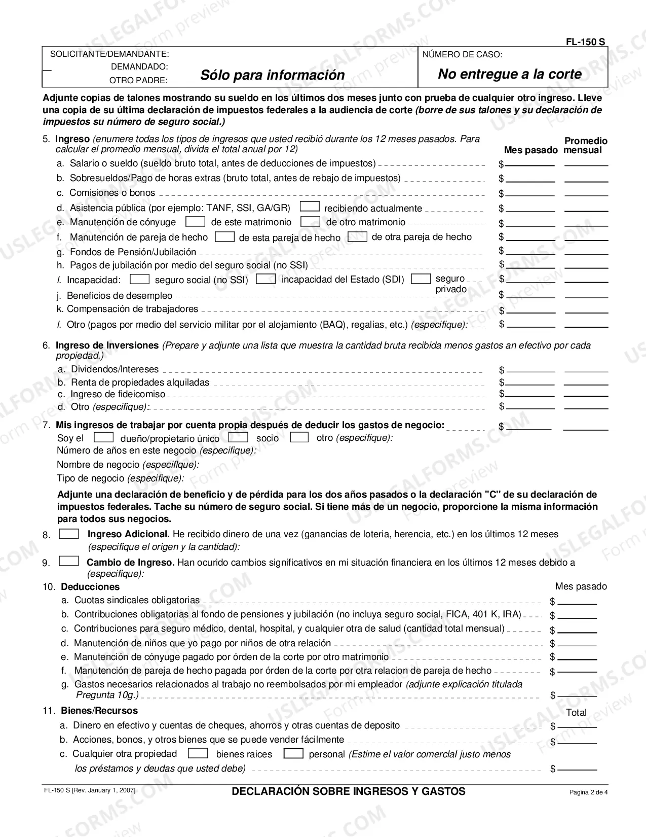 Preview Income and Expense Declaration - Spanish