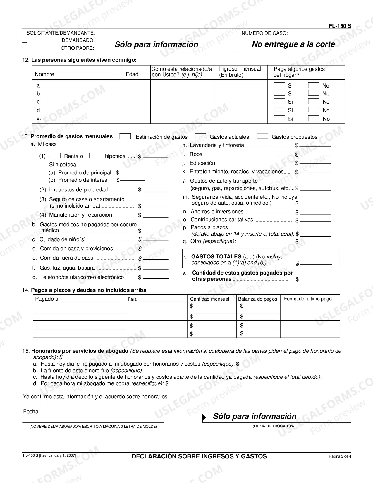 Preview Income and Expense Declaration - Spanish