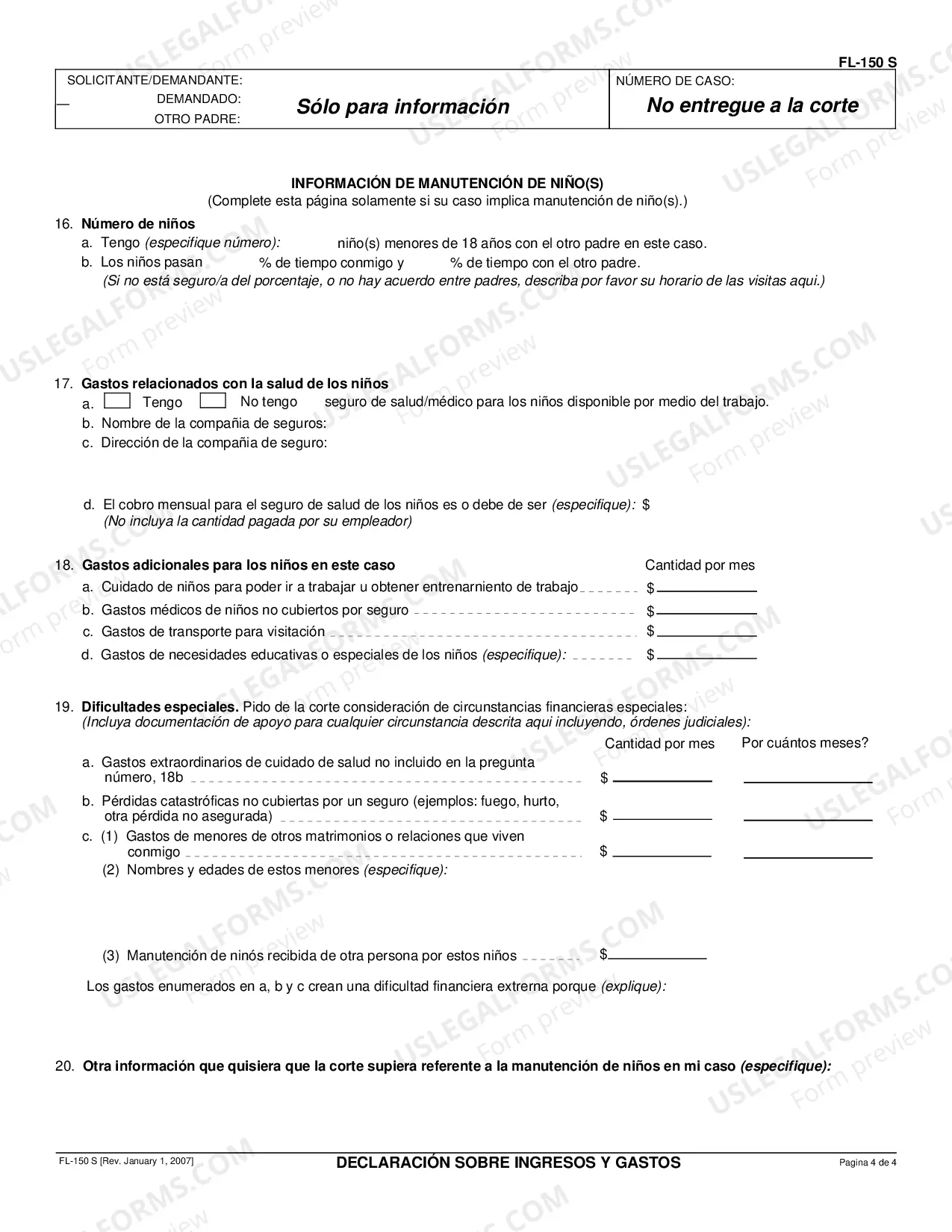 Preview Income and Expense Declaration - Spanish